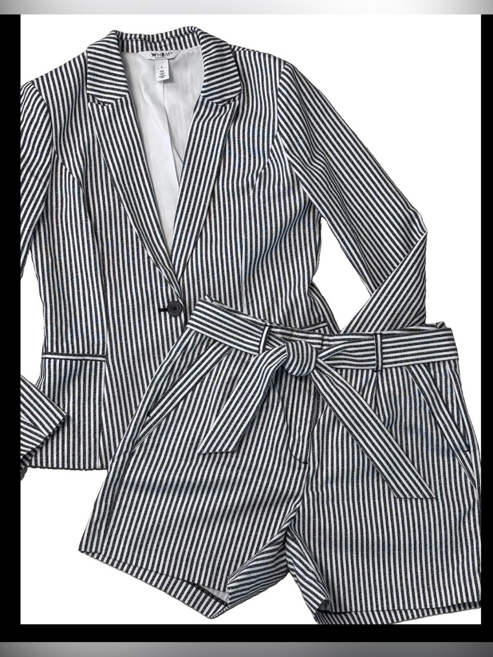 NWOT WHBM Pinstripe Fitted Blazer W/ Matching Shorts Black/ White Size 6